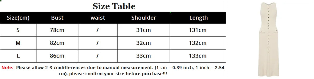 Elegant Lady Knitted Single Breast Long Dress with Sleeveless O Neck Button Bodycon Fit for Party and Casual Wear