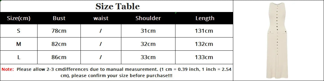 Elegant Lady Knitted Single Breast Long Dress with Sleeveless O Neck Button Bodycon Fit for Party and Casual Wear