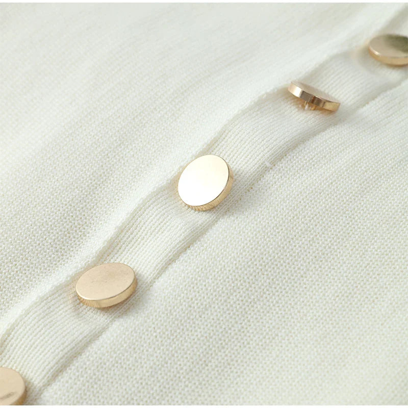 Elegant Lady Knitted Single Breast Long Dress with Sleeveless O Neck Button Bodycon Fit for Party and Casual Wear