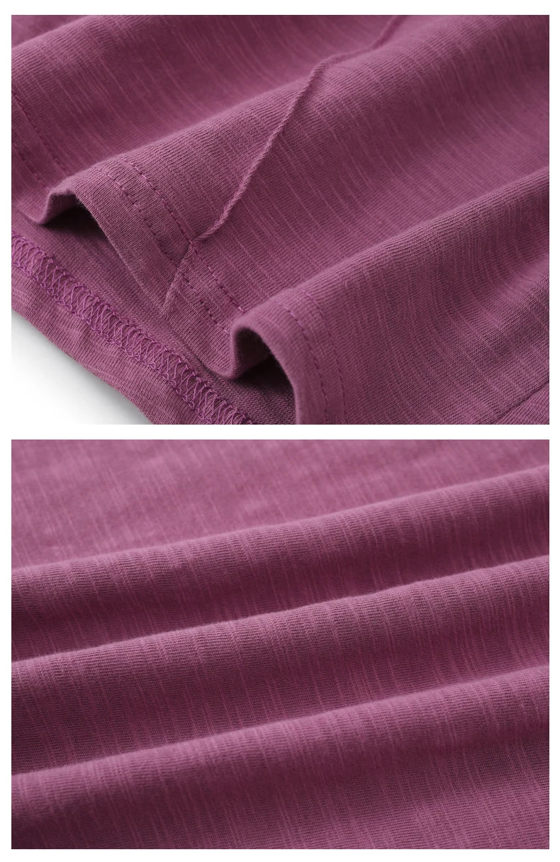 Ribbed Bamboo Cotton Long Sleeve T-Shirt for Women O-Neck Loose Fit Cozy Autumn Top in Purple and Green