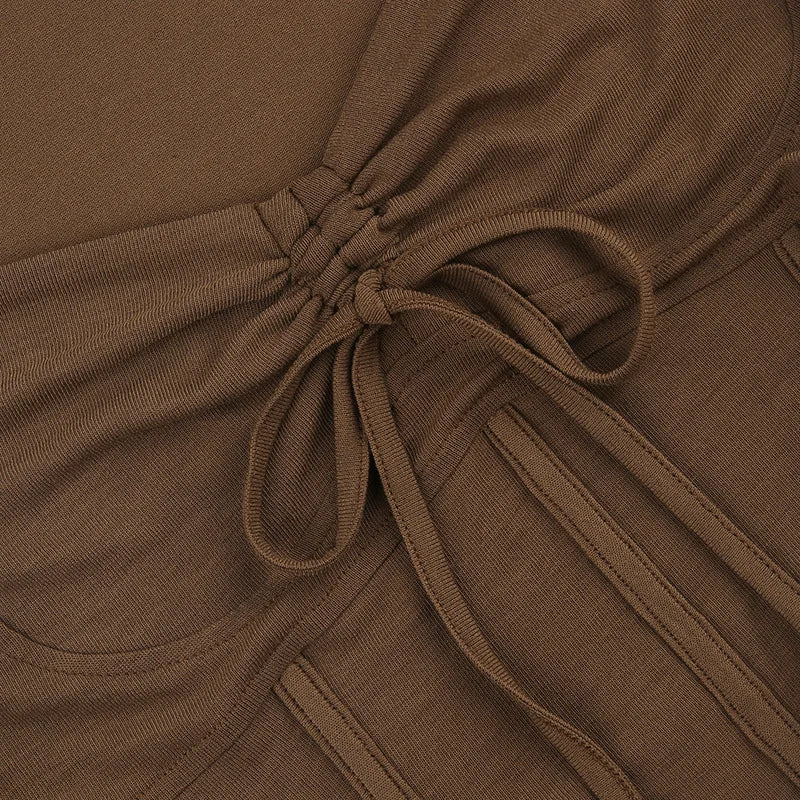 Sexy Cropped Flare Sleeve T-Shirt for Women Slim Drawstring Irregular Hem Solid Color Tee